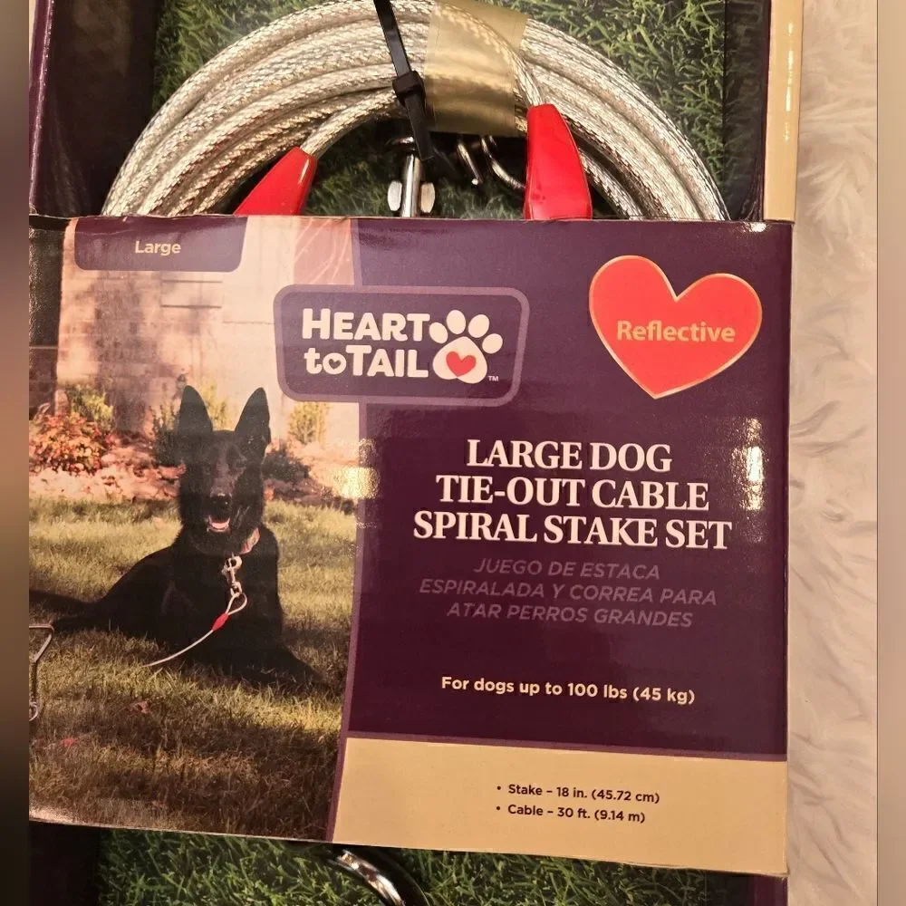 Large Dog Tie-Out Cable Spiral Stake Set Reflective NWT